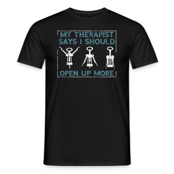 Red Wine My Therapist says I should open - Men's T-Shirt - black - Front - AI Model Male 178 light (178cm)