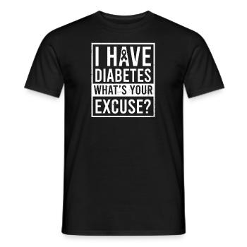 Diabète de type 1 J’ai le diabète Quelle est l’excuse - T-shirt homme - noir - Devant - AI Model Male 178 light (178cm)