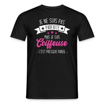 Je ne suis pas parfaite mais je suis coiffeuse - T-shirt homme - noir - Devant - AI Model Male 178 light (178cm)