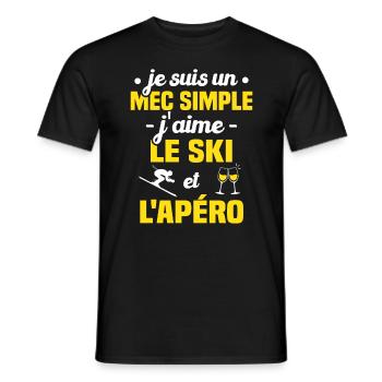 Je suis un mec simple j'aime le ski et l'apéro - T-shirt homme - noir - Devant - AI Model Male 178 light (178cm)