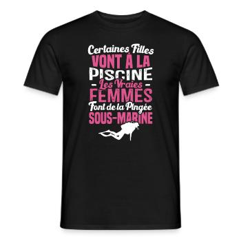 Les vraies femmes font de la plongée sous marine - T-shirt homme - noir - Devant - AI Model Male 178 light (178cm)