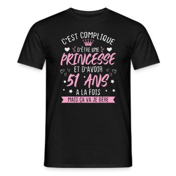 Une princesse et d'avoir 51 ans, Cadeau 51 ans - T-shirt homme - noir - Devant - AI Model Male 178 light (178cm)