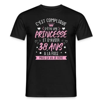Une princesse et d'avoir 38 ans, Cadeau 38 ans - T-shirt homme - noir - Devant - AI Model Male 178 light (178cm)