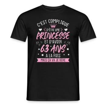 Une princesse et d'avoir 63 ans, Cadeau 63 ans - T-shirt homme - noir - Devant - AI Model Male 178 light (178cm)