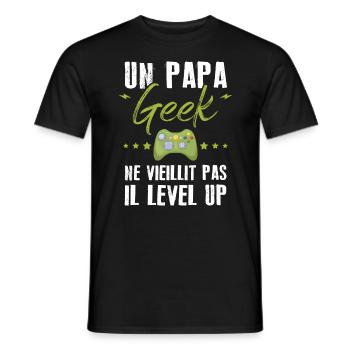 Un papa geek ne vieillit pas il level up - T-shirt homme - noir - Devant - AI Model Male 178 light (178cm)