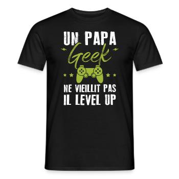 Un papa geek ne vieillit pas il level up - T-shirt homme - noir - Devant - AI Model Male 178 light (178cm)