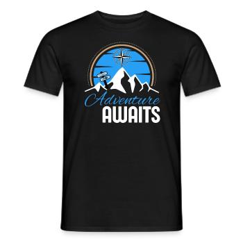 The mountain of adventures and camping - Men's T-Shirt - black - Front - AI Model Male 178 light (178cm)