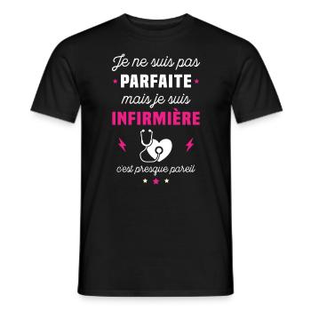 Je ne suis pas parfaite mais je suis infirmière - T-shirt homme - noir - Devant - AI Model Male 178 light (178cm)