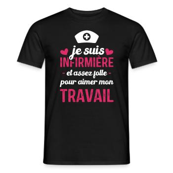 Je suis infirmière, et aimer mon travail - T-shirt homme - noir - Devant - AI Model Male 178 light (178cm)