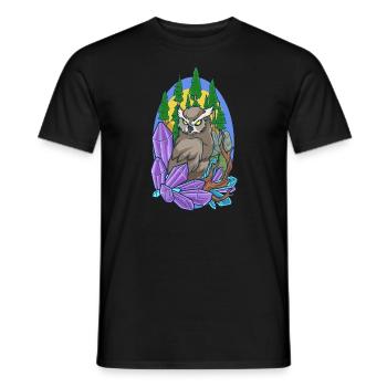 Ästhetische Eule im Wald mit Kristallen - Männer T-Shirt - Schwarz - Vorne - AI Model Male 178 light (178cm)