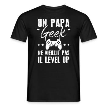Un papa geek ne vieillit pas il level up - T-shirt homme - noir - Devant - AI Model Male 178 light (178cm)