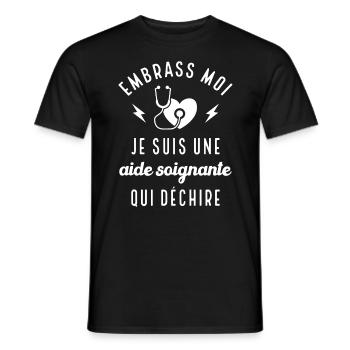 Embrasse moi je suis une aide-soignante cadeau - T-shirt homme - noir - Devant - AI Model Male 178 light (178cm)