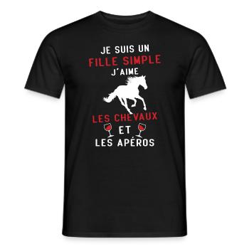 Je suis un fille j'aime les chevaux et les apéros - T-shirt homme - noir - Devant - AI Model Male 178 light (178cm)