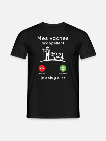 Mes vaches m'appellent, Agriculteur humour cadeau - T-shirt homme - noir