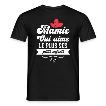 Mamie qui aime le plus ses petits enfants - T-shirt homme - noir - Devant - AI Model Male 178 light (178cm)