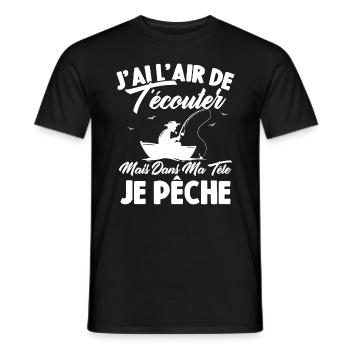 Dans Ma Tête Je Pêche, Cadeau Humour Pêcheur - T-shirt homme - noir - Devant - AI Model Male 178 light (178cm)