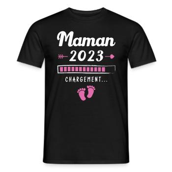 Maman 2023 Chargement, Cadeau future maman - T-shirt homme - noir - Devant - AI Model Male 178 light (178cm)