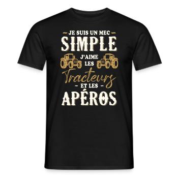 Un Mec Simple J'aime Les Tracteurs Et Les Apéros - T-shirt homme - noir - Devant - AI Model Male 178 light (178cm)