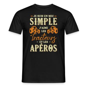 Un Mec Simple J'aime Les Tracteurs Et Les Apéros - T-shirt homme - noir - Devant - AI Model Male 178 light (178cm)