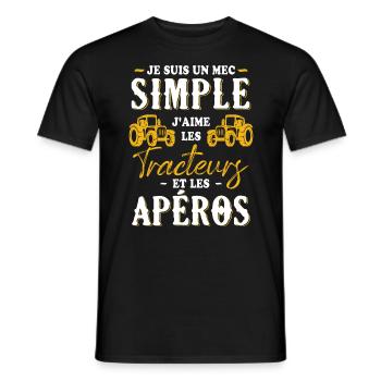 Un Mec Simple J'aime Les Tracteurs Et Les Apéros - T-shirt homme - noir - Devant - AI Model Male 178 light (178cm)