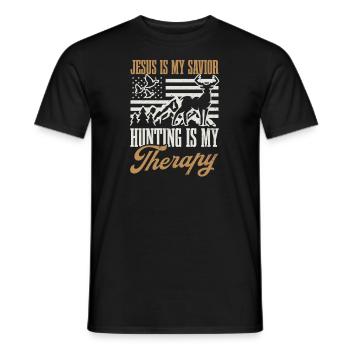 Chasse Drapeau américain Jésus Sauveur Thérapie de chasse - T-shirt homme - noir - Devant - AI Model Male 178 light (178cm)