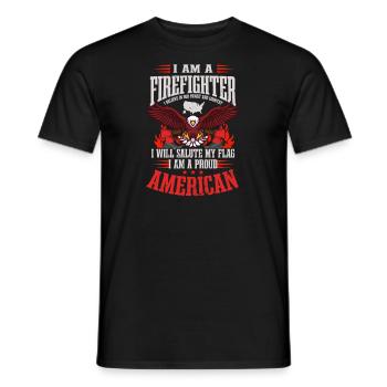 4th July Firefighter I Will Salute My Flag - Men's T-Shirt - black - Front - AI Model Male 178 light (178cm)