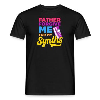 EDM Rave Techno Father Forgive Me For My Synths - Men's T-Shirt - black - Front - AI Model Male 178 light (178cm)