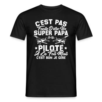 Un Super Papa Et Un Pilote - T-shirt homme - noir - Devant - AI Model Male 178 light (178cm)