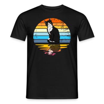 Tuxedo Katze Retro Sonnenuntergang Vintage Cat Lad - Männer T-Shirt - Schwarz - Vorne - AI Model Male 178 light (178cm)