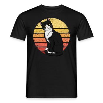 Tuxedo Katze Retro Sonnenuntergang Vintage Cat Lad - Männer T-Shirt - Schwarz - Vorne - AI Model Male 178 light (178cm)