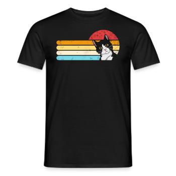 Tuxedo Katze Retro Sonnenuntergang Vintage Cat Lad - Männer T-Shirt - Schwarz - Vorne - AI Model Male 178 light (178cm)