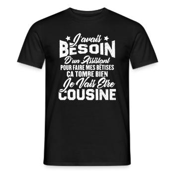 Je vais être cousine, Cadeau pour future cousine - T-shirt homme - noir - Devant - AI Model Male 178 light (178cm)