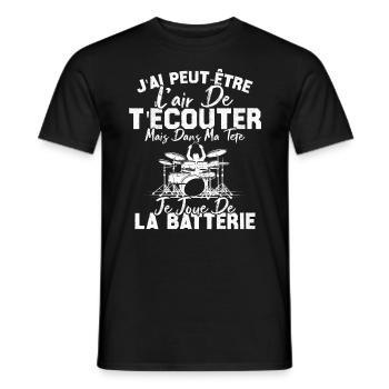 Dans Ma Tête Je Joue De La Batterie Batteur Cadeau - T-shirt homme - noir - Devant - AI Model Male 178 light (178cm)