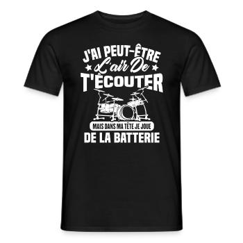 Dans Ma Tête Je Joue De La Batterie Batteur Cadeau - T-shirt homme - noir - Devant - AI Model Male 178 light (178cm)