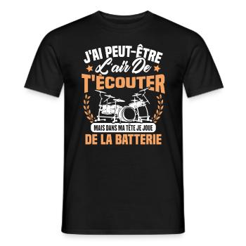 Dans Ma Tête Je Joue De La Batterie Batteur Cadeau - T-shirt homme - noir - Devant - AI Model Male 178 light (178cm)