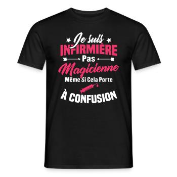 Humour Cadeau Je suis infirmière pas magicienne - T-shirt homme - noir - Devant - AI Model Male 178 light (178cm)