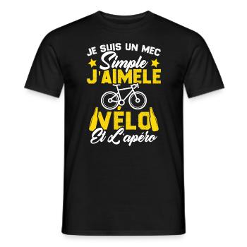 Je Suis Un Mec Simple J'aime Le Vélo Et L'apéro - T-shirt homme - noir - Devant - AI Model Male 178 light (178cm)