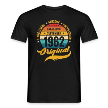 Rétro 60 ans Septembre 1962 Anniversaire Vintage - T-shirt homme - noir - Devant - AI Model Male 178 light (178cm)