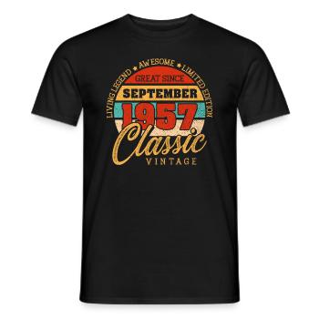 Rétro 65 ans Septembre 1957 anniversaire Vintage - T-shirt homme - noir - Devant - AI Model Male 178 light (178cm)