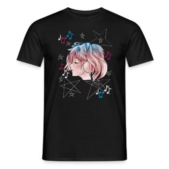 Manga Girl avec Casque Anime - T-shirt homme - noir - Devant - AI Model Male 178 light (178cm)