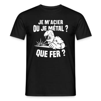 Je m'acier ou je métal ? Que fer ? - T-shirt homme - noir - Devant - AI Model Male 178 light (178cm)