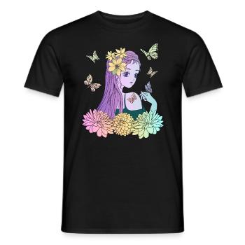 Manga girl avec des papillons - T-shirt homme - noir - Devant - AI Model Male 178 light (178cm)