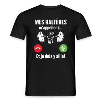 Les haltères musculation m'appellent - T-shirt homme - noir - Devant - AI Model Male 178 light (178cm)