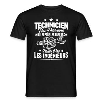 Technicien une personne qui répare les erreurs - T-shirt homme - noir - Devant - AI Model Male 178 light (178cm)