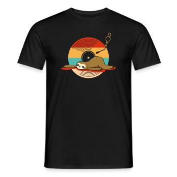 Music Vinyl LP Collection Cute Sleeping Sloth - Men's T-Shirt - black - Front - AI Model Male 178 light (178cm)