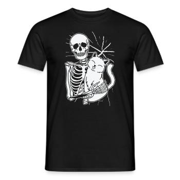 Halloween Squelette Ligne Art Chat Dessin Chat - T-shirt homme - noir - Devant - AI Model Male 178 light (178cm)
