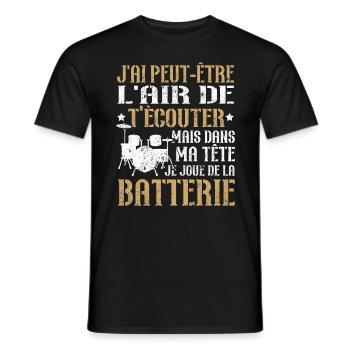Dans ma tête je joue de la batterie - T-shirt homme - noir - Devant - AI Model Male 178 light (178cm)