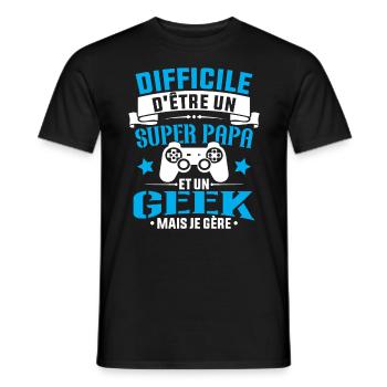 Un super papa et Un geek - Cadeau papa jeux video - T-shirt homme - noir - Devant - AI Model Male 178 light (178cm)