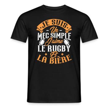 Je suis un Mec simple j'aime rugby et la bière - T-shirt homme - noir - Devant - AI Model Male 178 light (178cm)