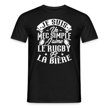 Je suis un Mec simple j'aime rugby et la bière - T-shirt homme - noir - Devant - AI Model Male 178 light (178cm)